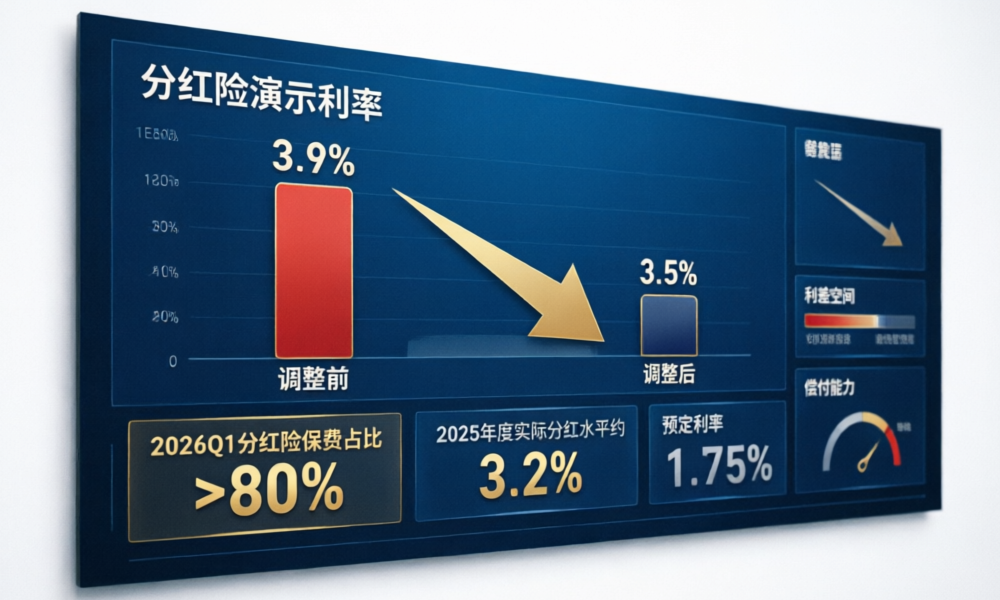 分红险演示利率从3.9%调整至3.5%的数据分析图