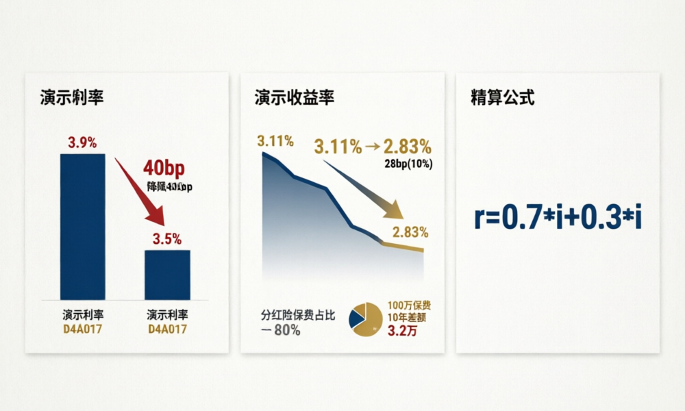 分红险演示利率从3.9%下调至3.5%的精算传导分析数据图表