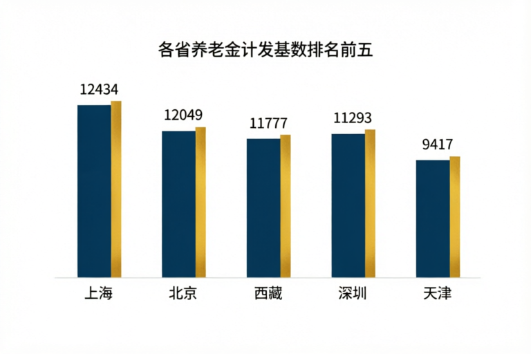 2026年各省养老金计发基数排名前五柱状图