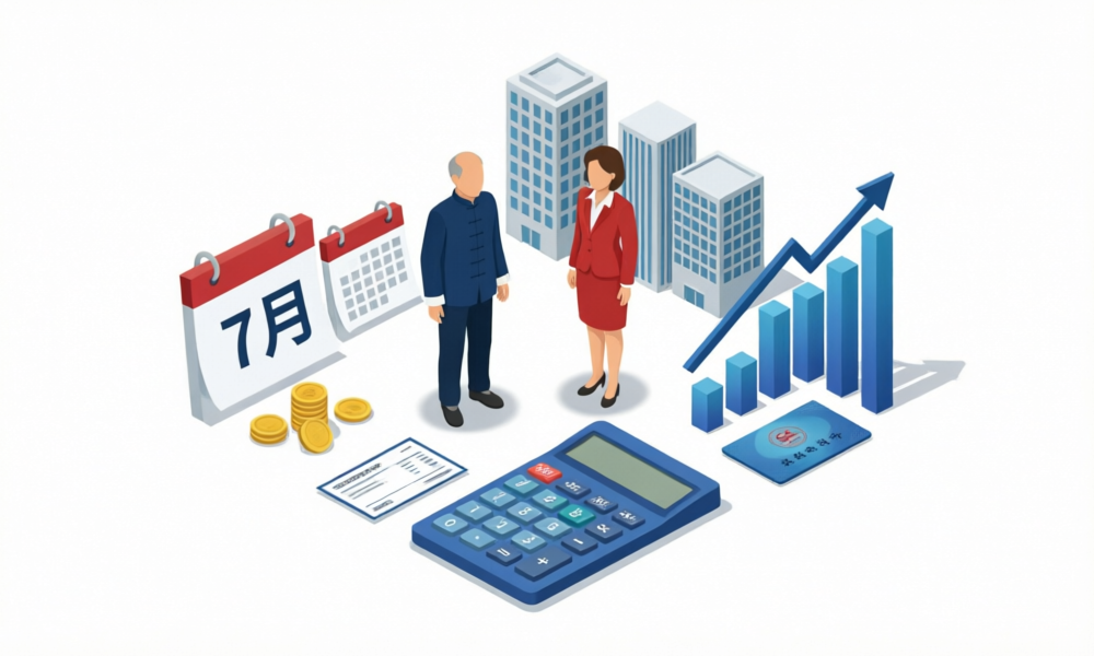 2026年7月社保缴费基数调整 2.5D商务插画