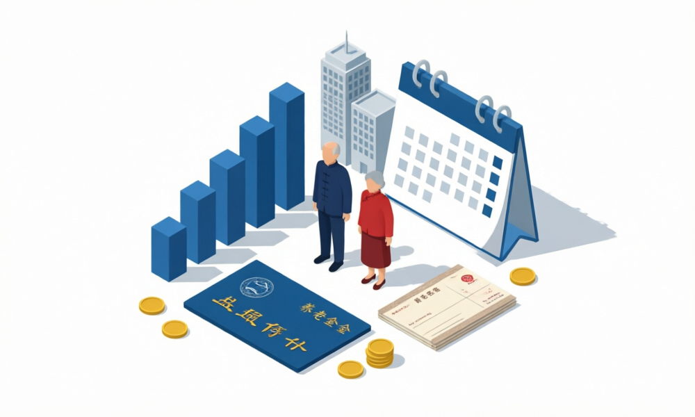 社保养老金调整与弹性退休概念插画