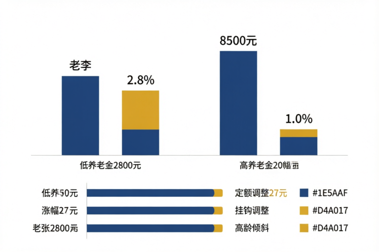 养老金提低控高对比：低养老金涨幅2.8% vs 高养老金涨幅1.0%