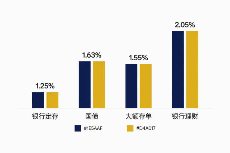 银行定存、国债、大额存单、银行理财四种投资产品年化收益率对比柱状图
