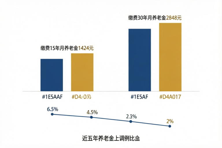 社保缴费年限对比：15年vs30年养老金差距，及近五年上调比例趋势