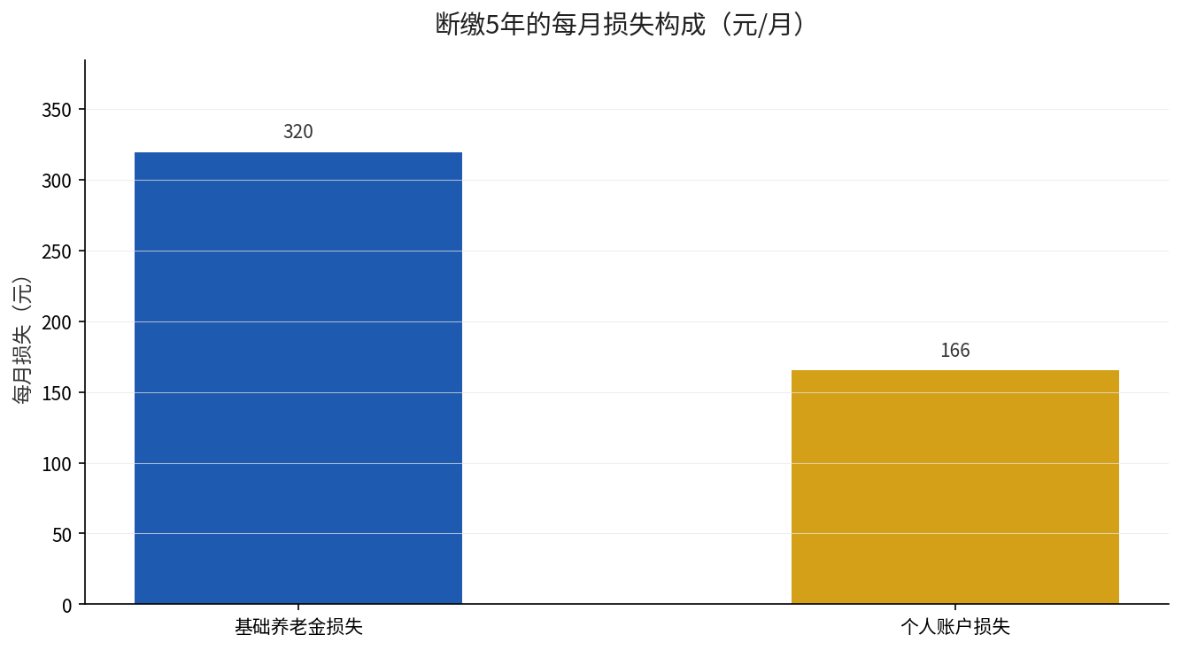 断缴5年的每月损失构成