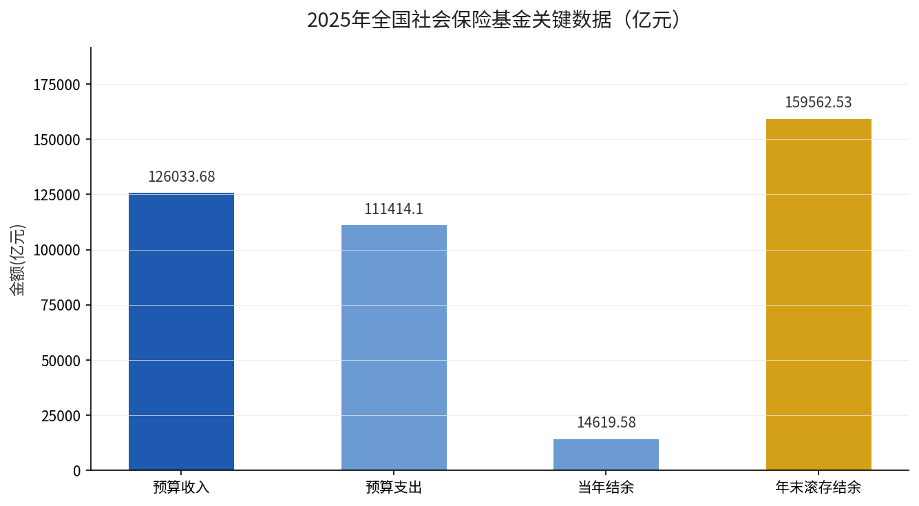 2025年全国社会保险基金收入支出结余柱状图