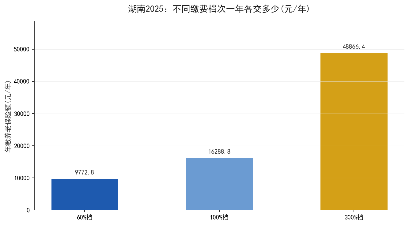 湖南不同缴费档次年缴对比